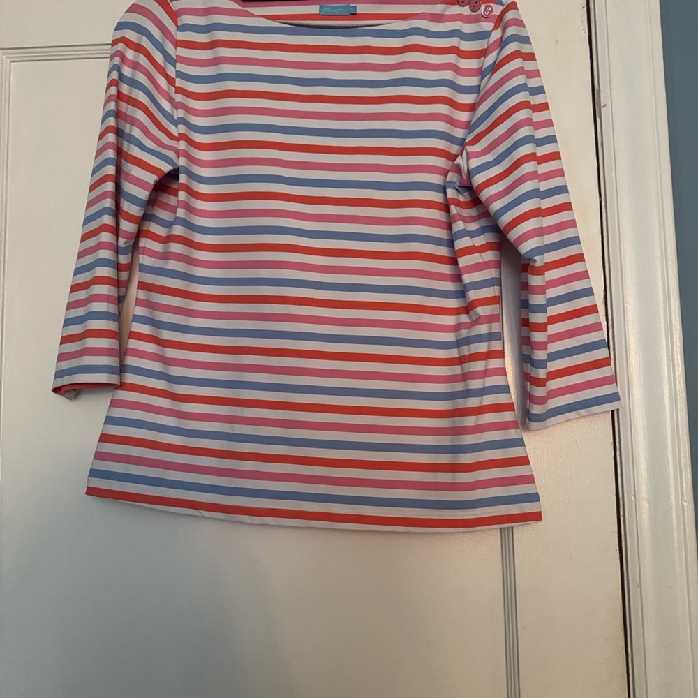 J McLaughlin Beautiful stripe boatneck  3/4 Sleeve Top